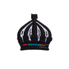 A black fabric sash crown with a white and multicolor design,  for Masonic use.