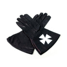 A pair of Masonic black Knights-Malta-Guantlets wiht a white cross.