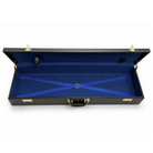 Overhead view of Masonic Knights Templar sword case with blue padded interior and securing straps for safe transport