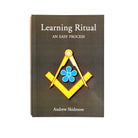 A Masonic book cover with a title 'Learning Ritual: An Easy Process' by Andrew Skidmore. The cover features a simple design with a blue floral forget me not emblem and a square & compasses graphic.