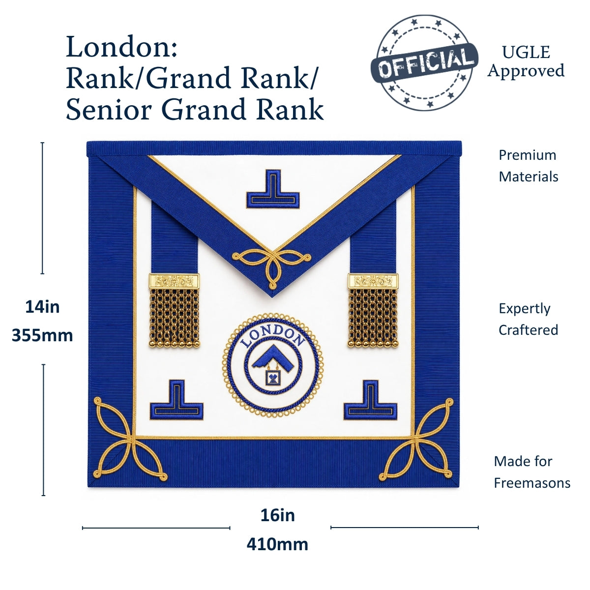 London Grand Rank Masonic Apron size dimension