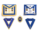London Grand Rank Masonic aprons, jewel and collars with blue and gold colours on a white background
