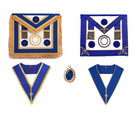 Masonic leather regalia including apron, collar, and pendant on a white background