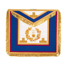 A Mark Grand Rank apron with a blue and red border and a central emblem featuring a floral design.