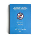 Blue book titled 'Yearbook 2024/2025 Constitutions and Regulations 2024' with a logo on a white background