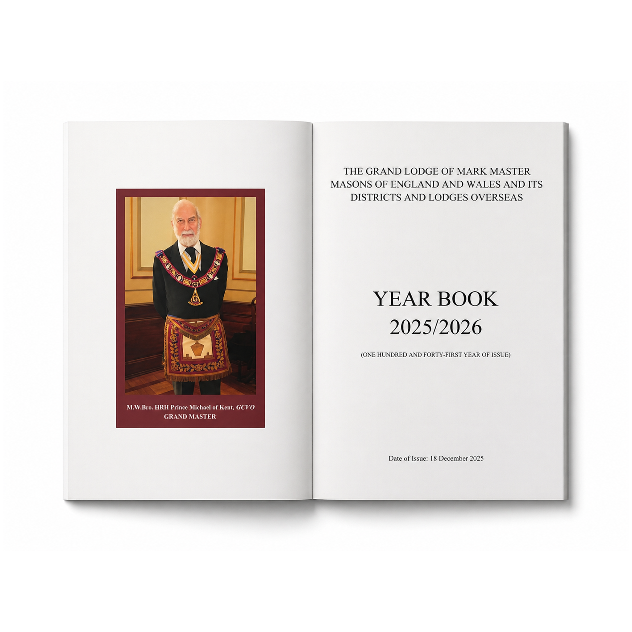 Masonic Mark Masons Book of Constitutions and Yearbook 2025/2026 inside cover