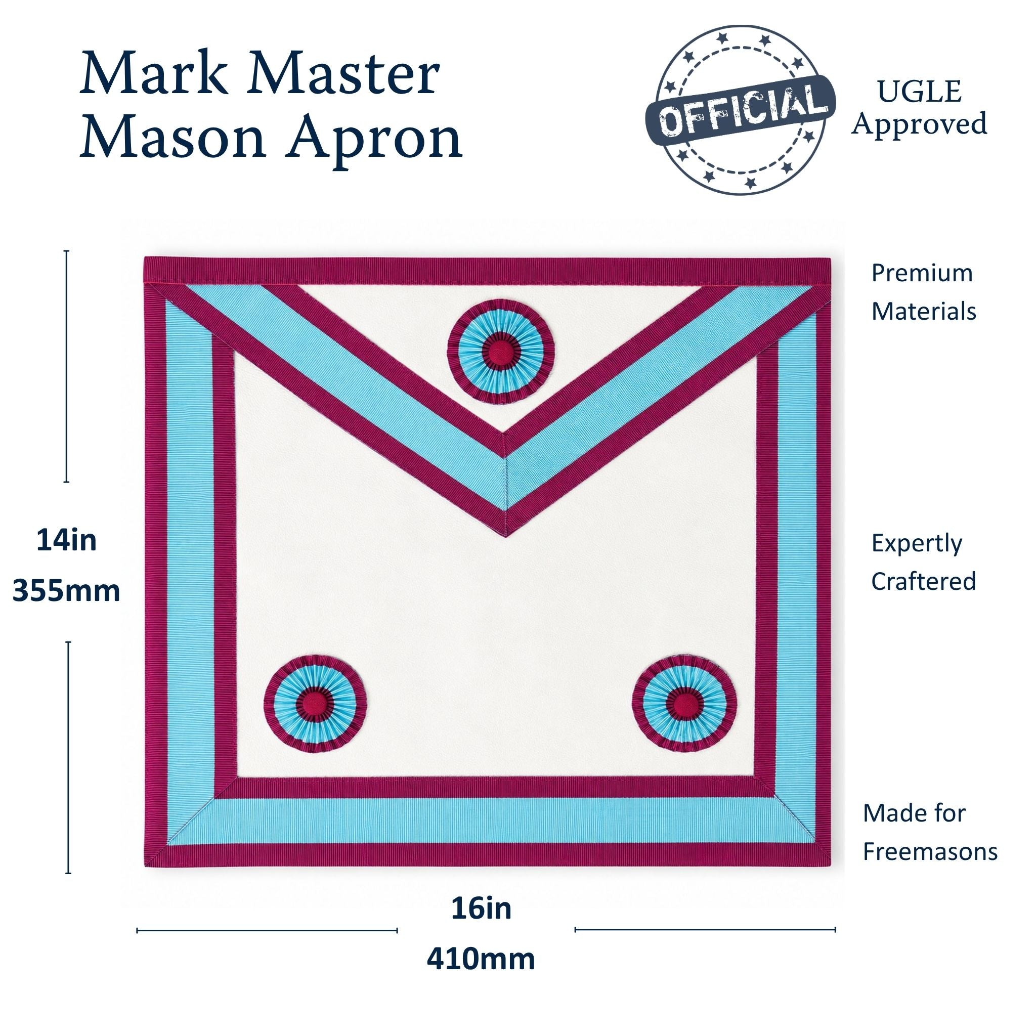 UGLE official Mark Mason Apron Size dimension