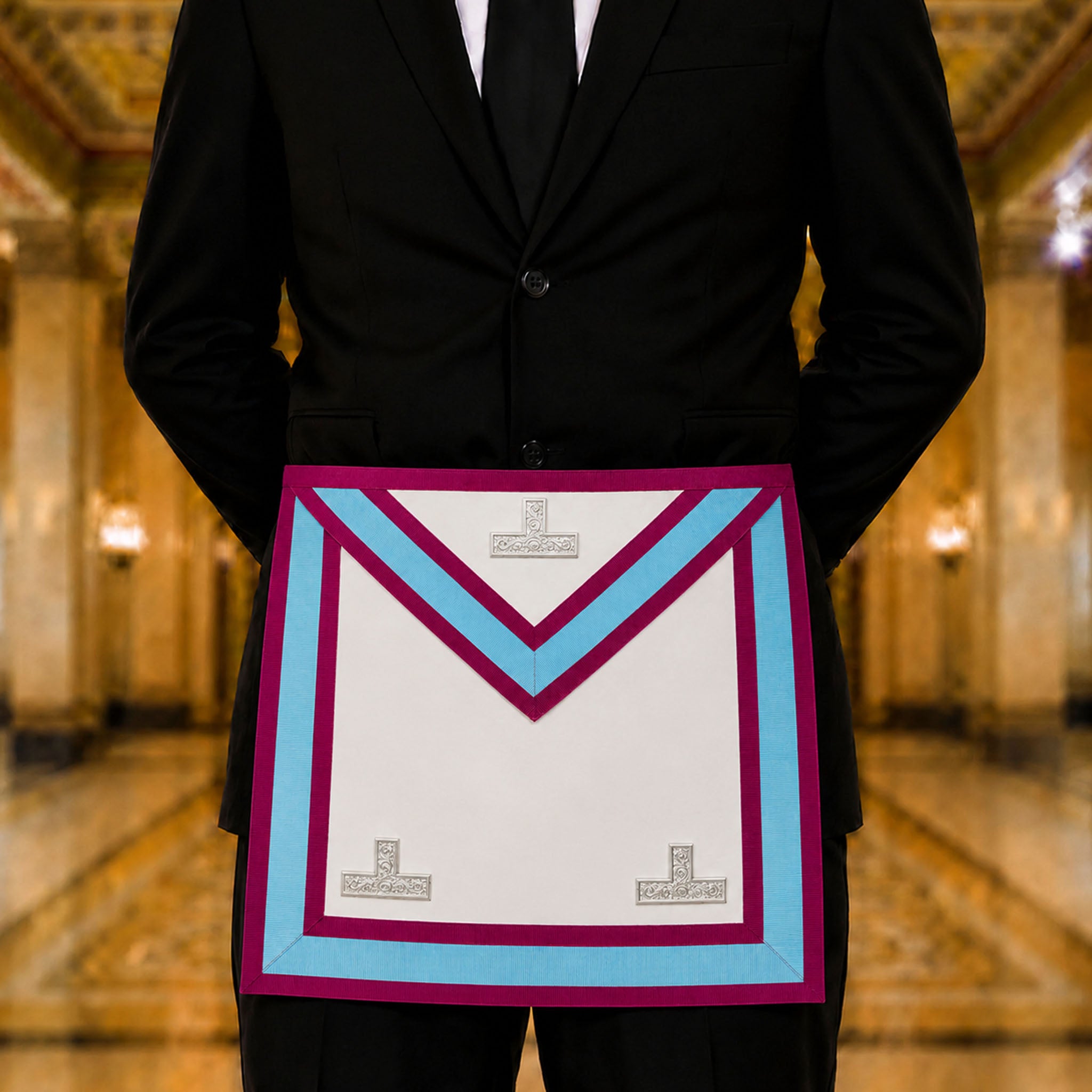 Official UGLE Mark Worshipful Apron being modelled