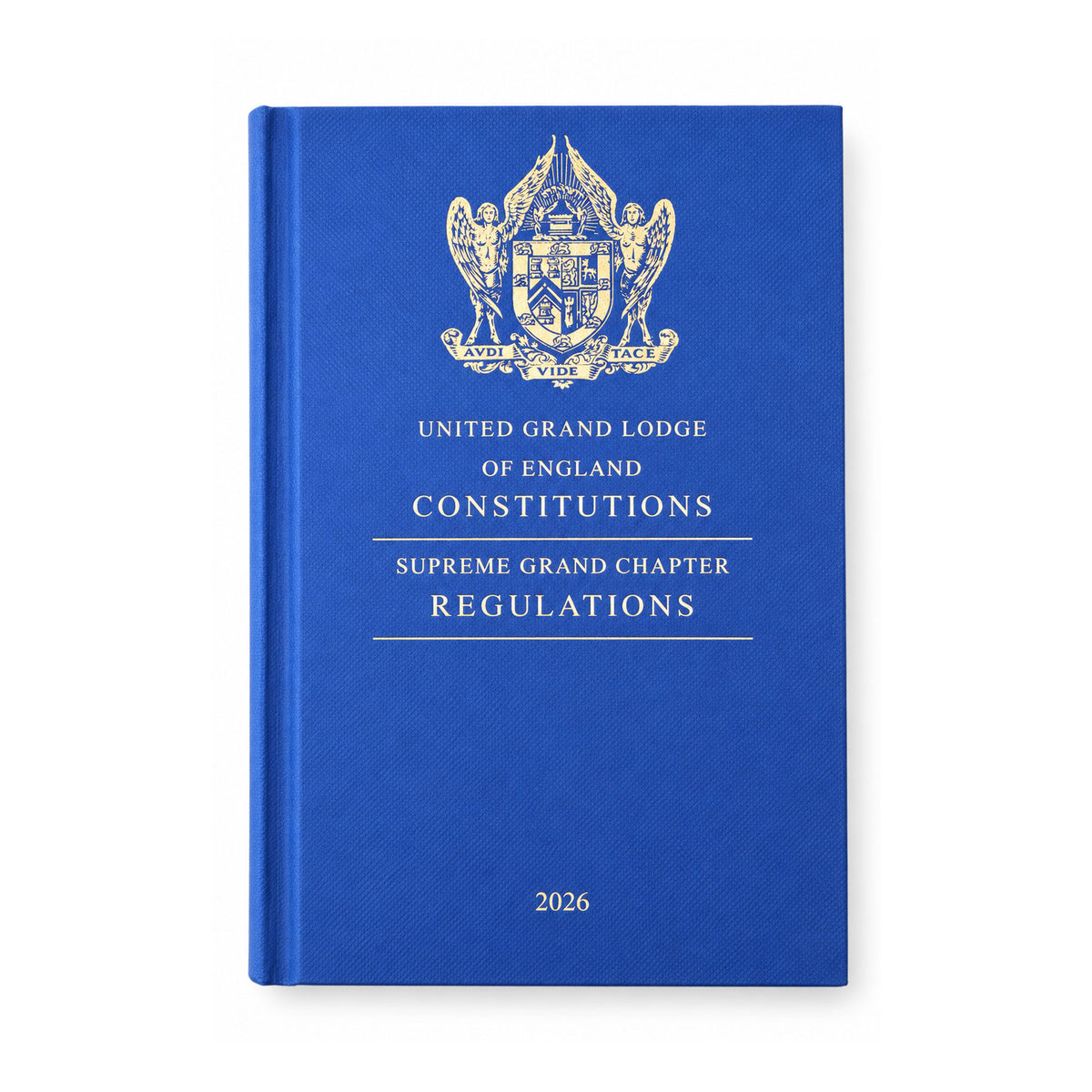 Masonic Book of Constitutions UGLE 2026 front cover, featuring a blue cover and gold print.