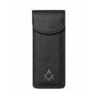 Black leather masonic double glasses case with gold square and compasses emblem