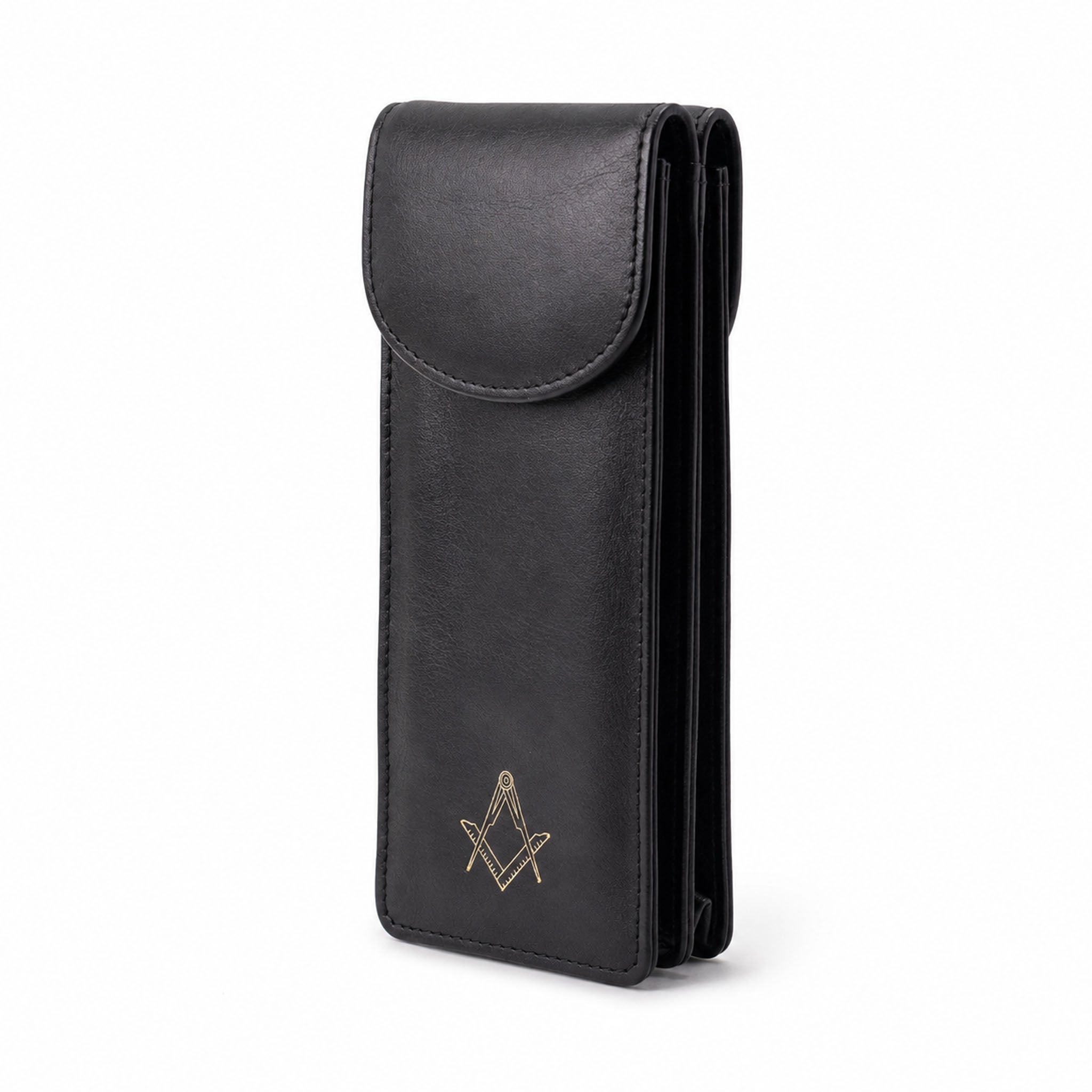Black leather masonic glasses case with two glasses compartment