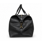 Side view of black leather Masonic holdall with zip and handle detail