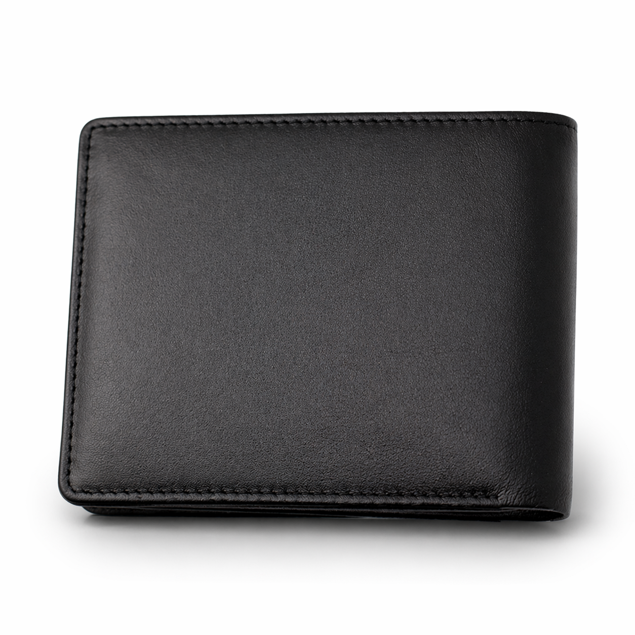 Back view of premium Black leather card wallet with stitched edges