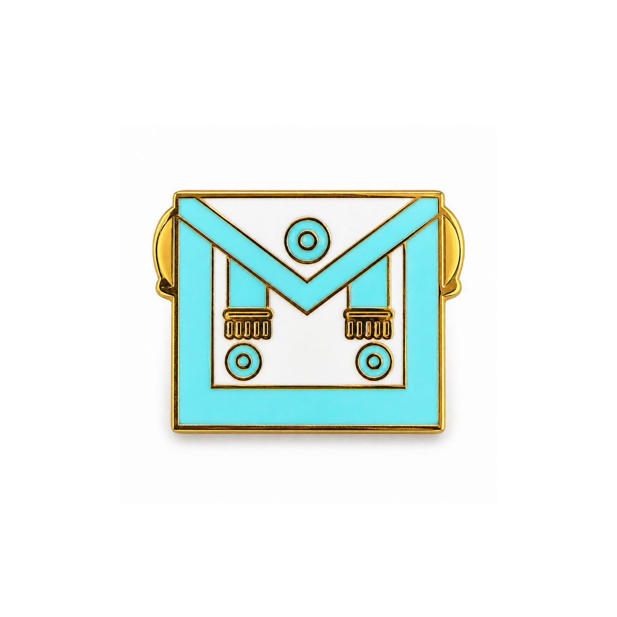 Blue, white and gold Masonic Master Mason lapel pin badge badge on a white background