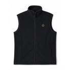 Masonic Preimum Black sleeveless fleece gilet with a full front zip, high stand collar, side pockets, and a small gold and black square and compasses emblem on the left chest, shown against a plain white background.