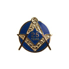 A pin badge with a blue background and gold-colored text and star design, with the number '25' and the word 'Years' featured prominently.