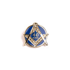 A pin badge with a blue background and gold-colored text and star design, with the number '40' and the word 'Years' featured prominently.