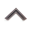 A masonic gold-coloured metal worshipful master lapel pin shaped like a house roof apex with a geometric pattern.