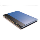 A bound Masonic Attendance Register with a blue and black cover, gold lettering on the spine, and a plain background.