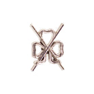 A masonic metal director of ceremonies lapel pin shaped like a house with a geometric pattern.