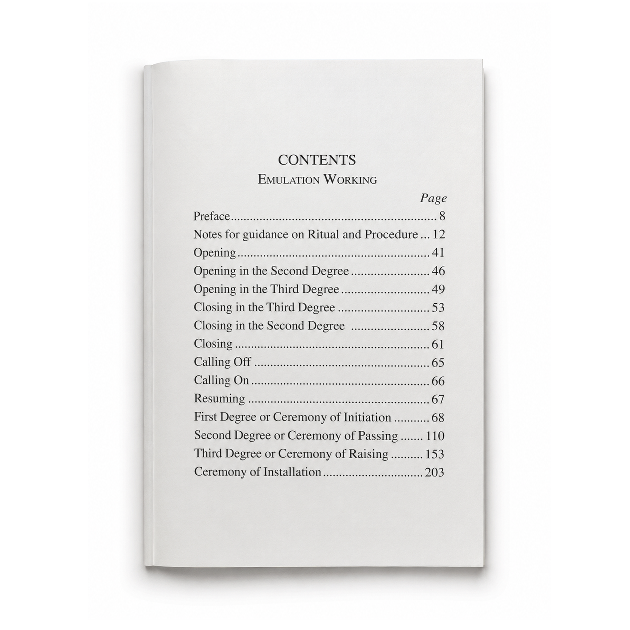 Emulation Pocket Ritual Bi-Centenary Edition table of contents
