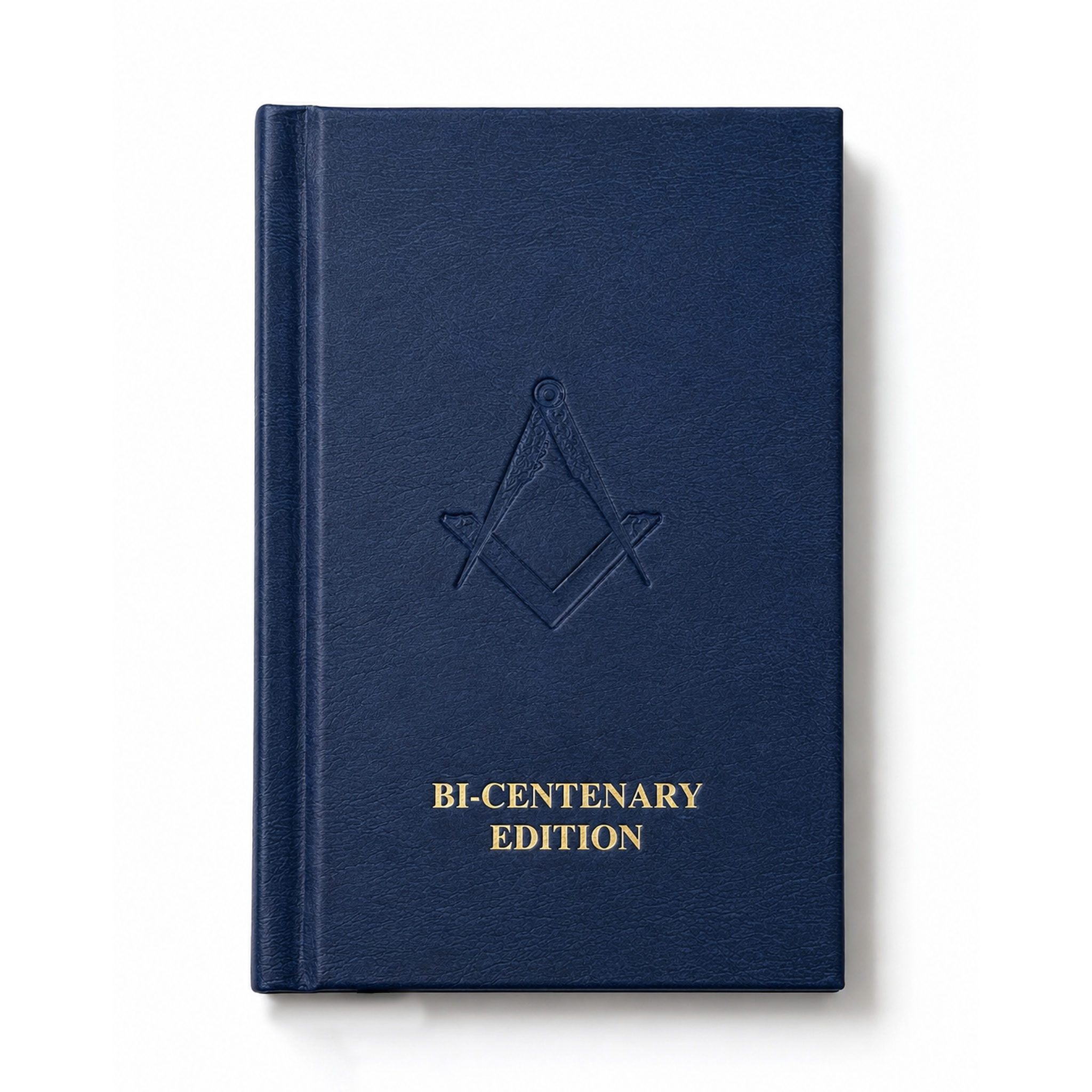 Blue ritual book with Masonic emblem and 'Bi-Centenary Edition' text on a white background