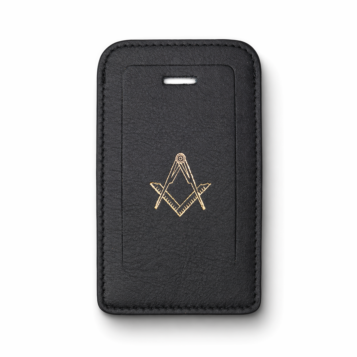 Passport holder featuring a gold Masonic square-and-compass emblem