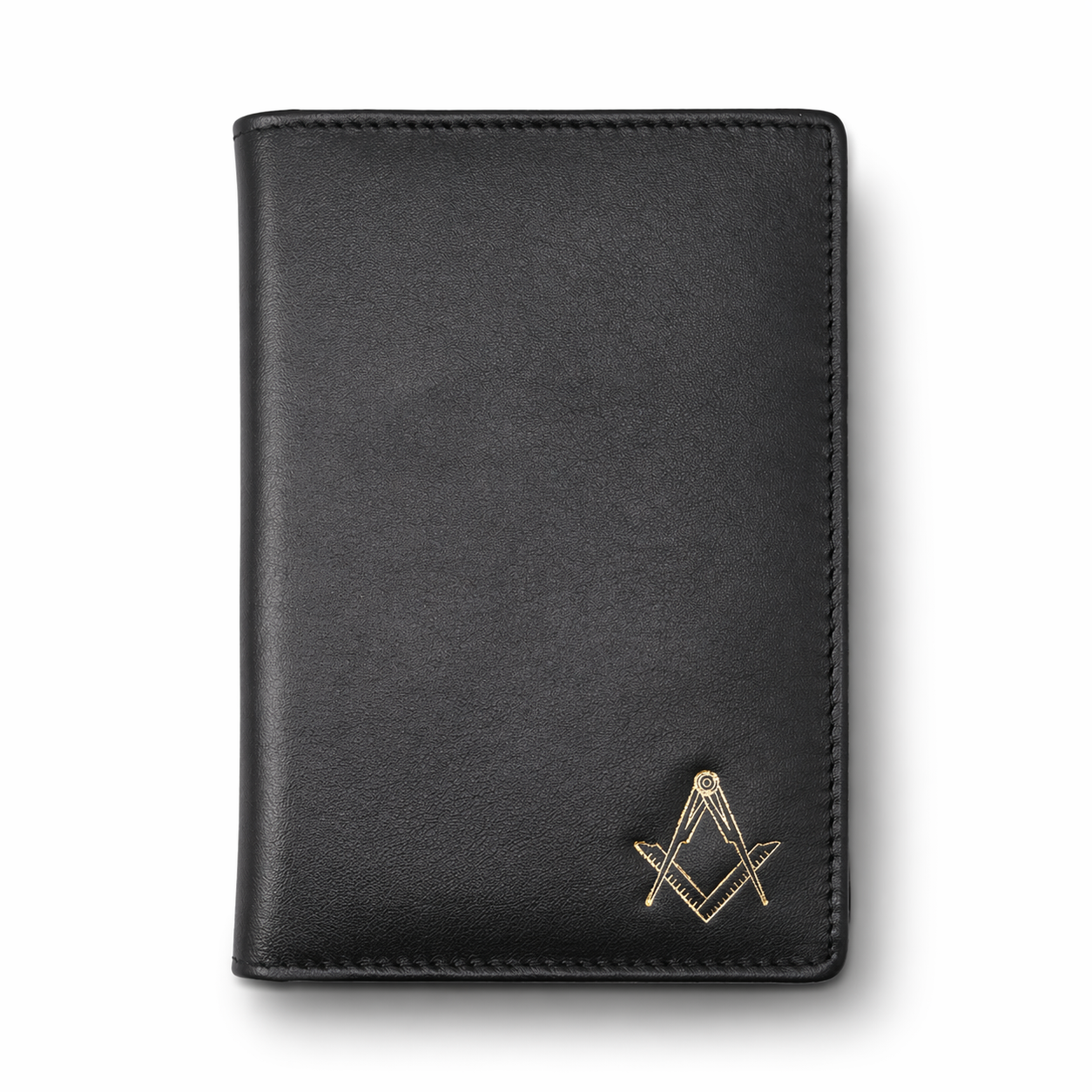 Travel wallet a gold Masonic square-and-compass emblem