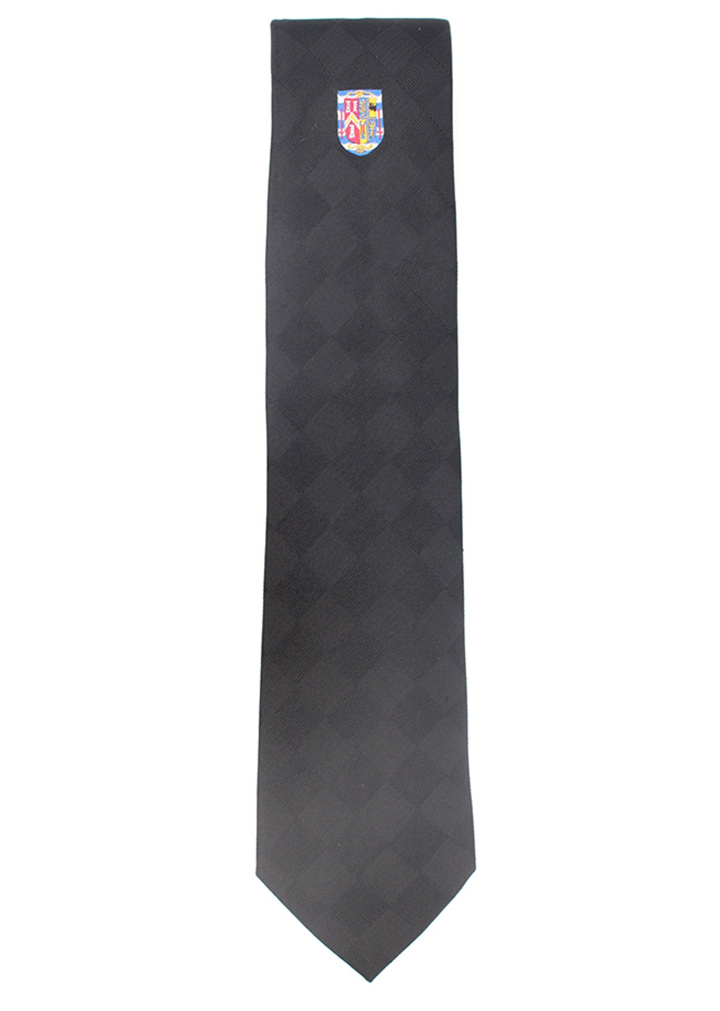 A black Masonic tie with emblym