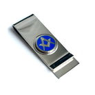 Metallic money clip with Masonic blue symbol on a white background