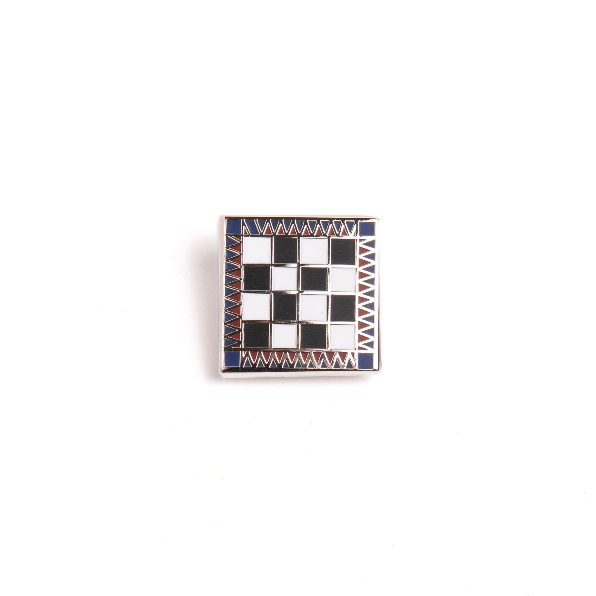 A black and white chequered Masonic Lapel Pin Badge with a polished finish.