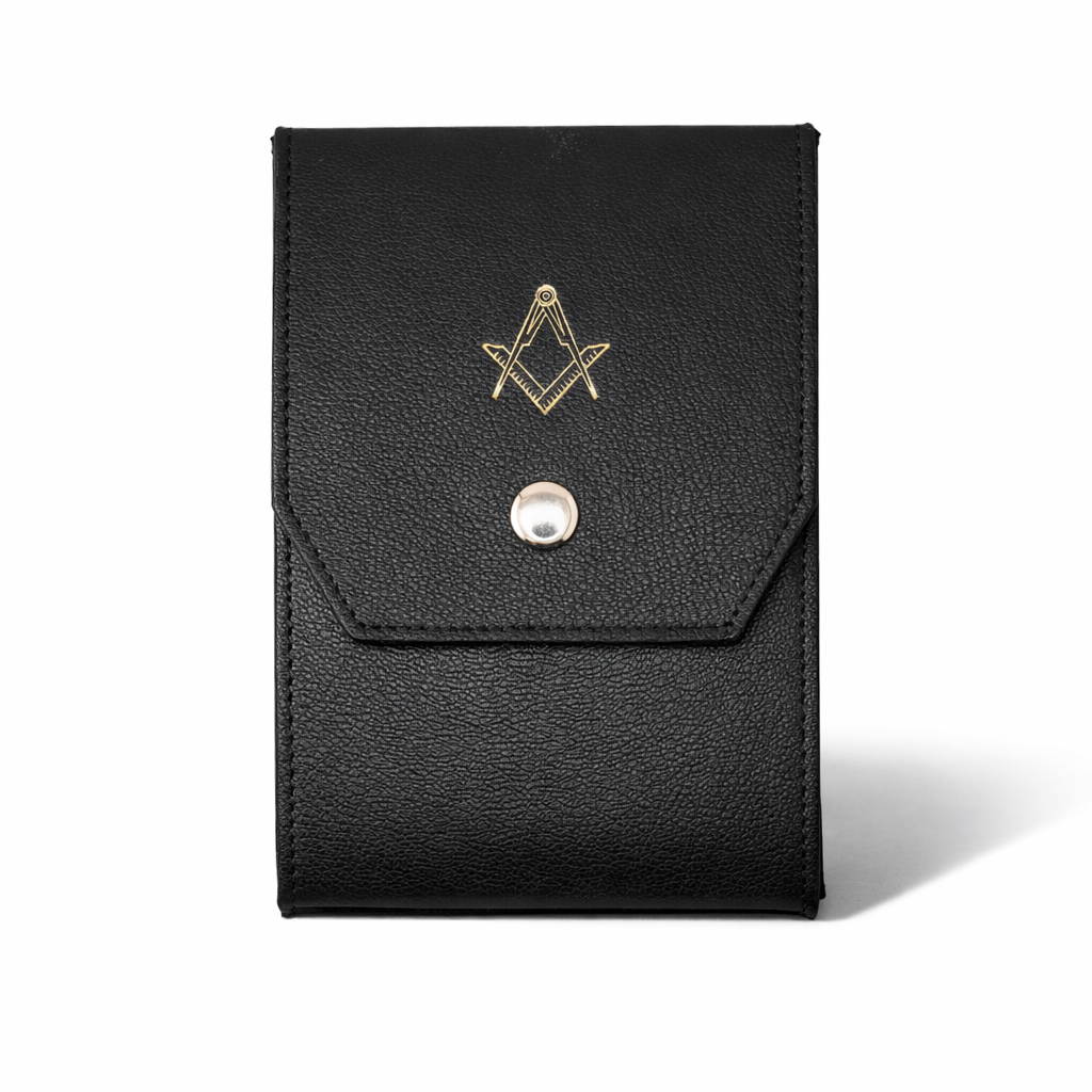 Black leather Masonic triple jewel pad and holder with gold Square and Compasses
design