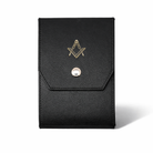 Black leather Masonic triple jewel pad and holder with gold Square and Compasses
design