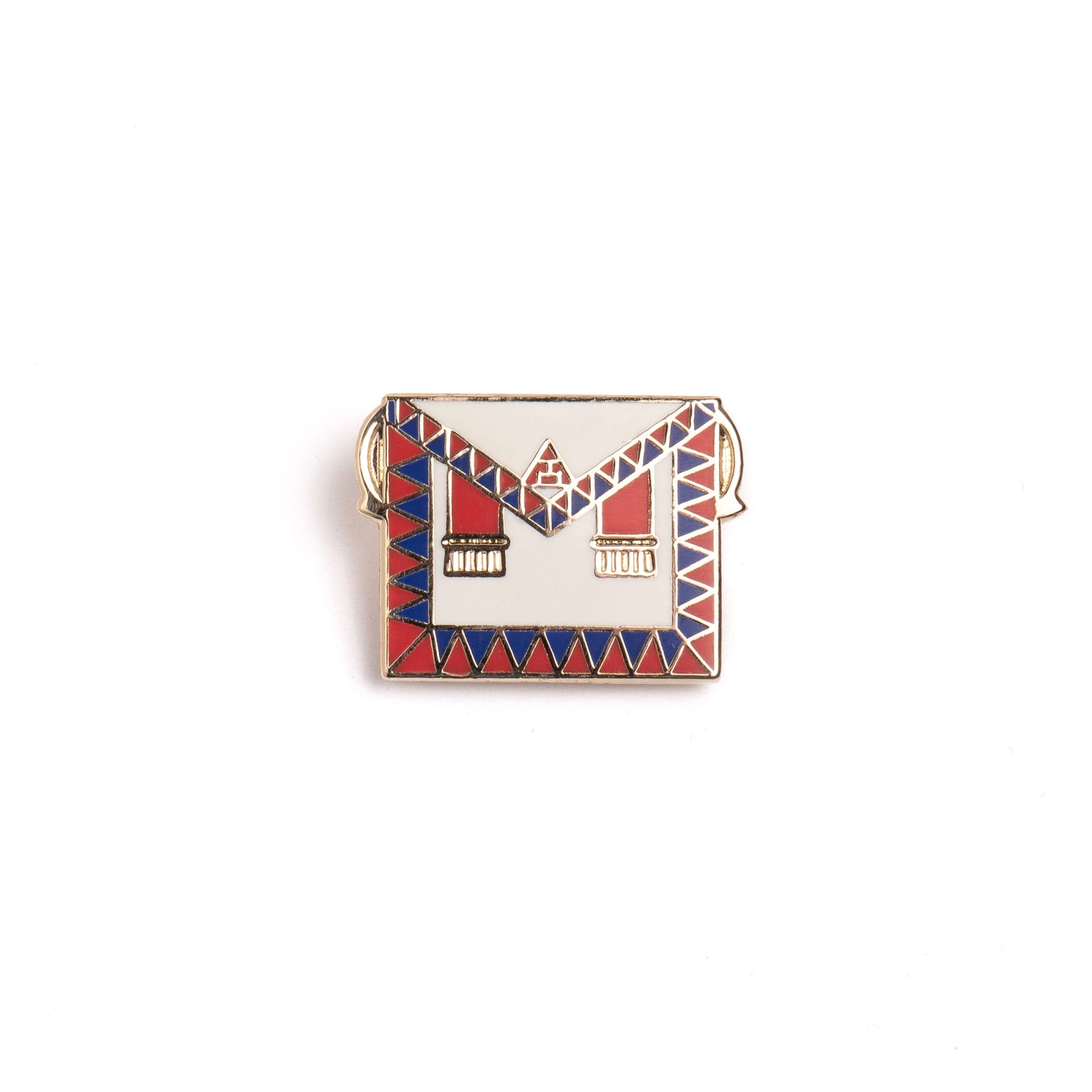 A white, blue, red & gold coloured Masonic Principal Apron Lapel Pin Badge on a white background