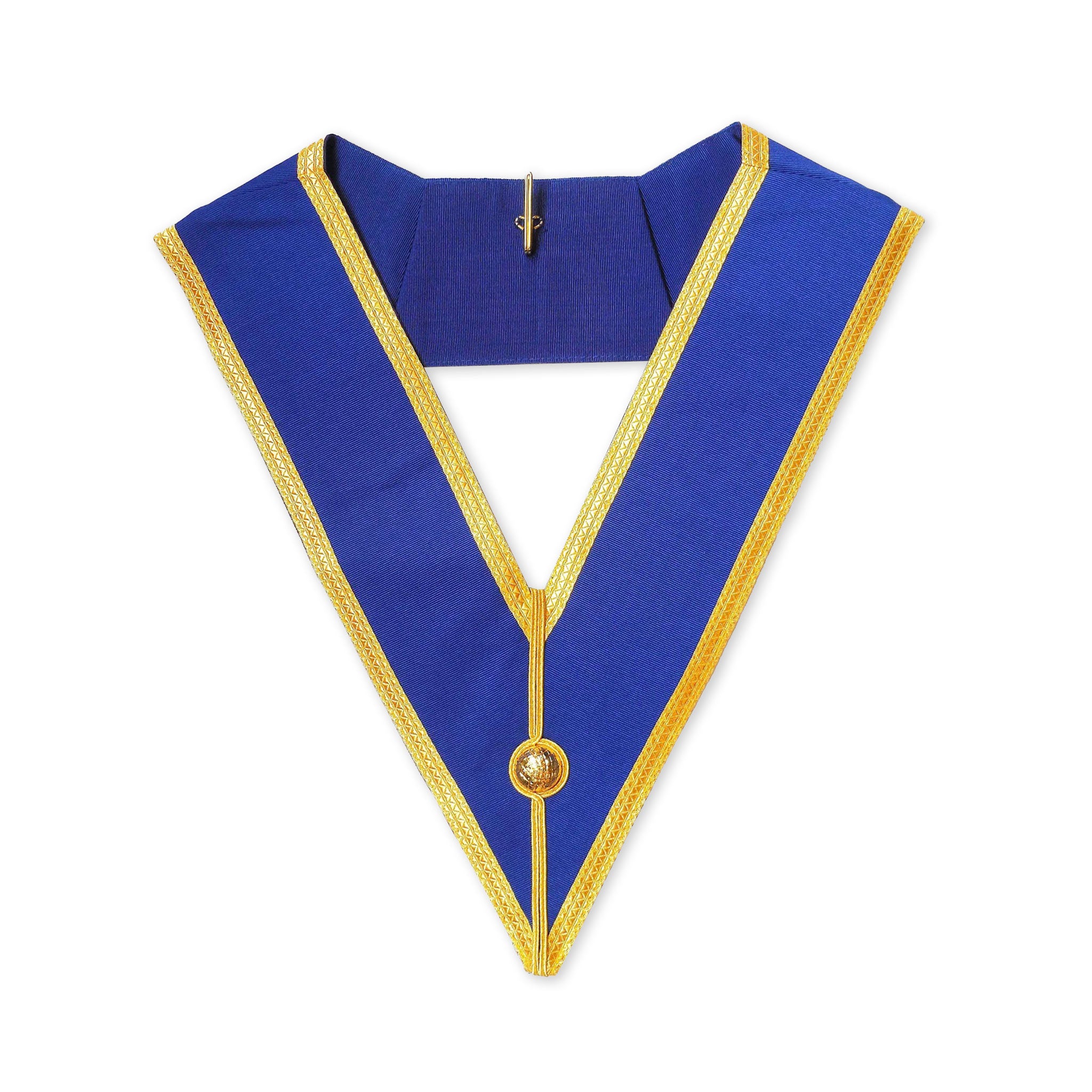 A blue and gold Masonic Craft Provincial Collar with a metallic emblem in the center.