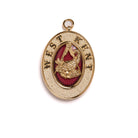 A gold and red-coloured brooch featuring the emblem of a steward's collar with the word 'West Kent' above it.