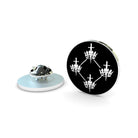 A Masonic Quatuor Coronati Lapel Pin Badge with a black and white geometric design, featuring a plated finish with silver coloured details.