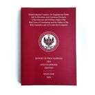 Red book with text and a logo on a white background