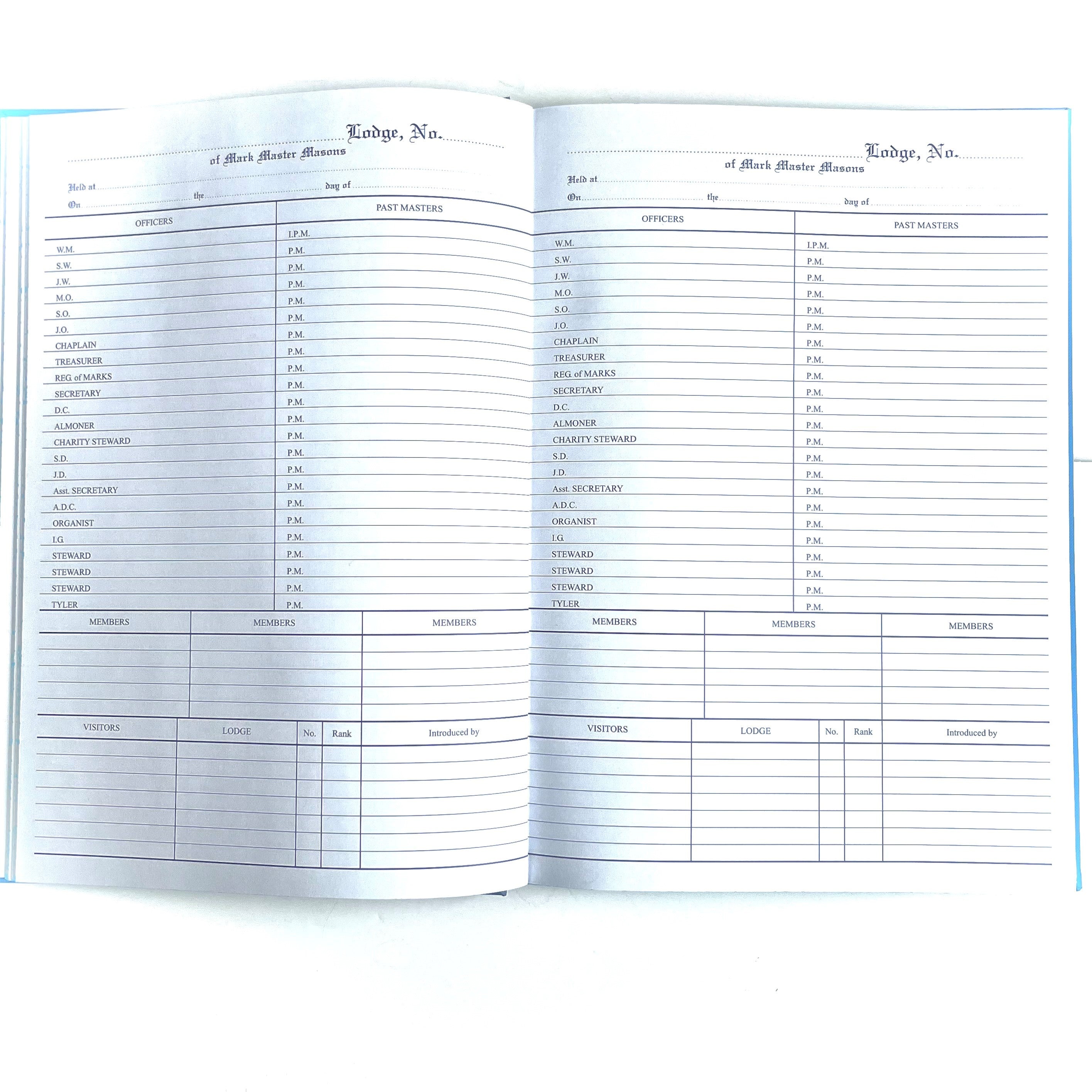 Masonic Signiure Book inside pages showing listing