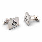 Masonic square and compass cufflinks in silver rectangular design, Freemason formal shirt accessory for suit and lodge wear