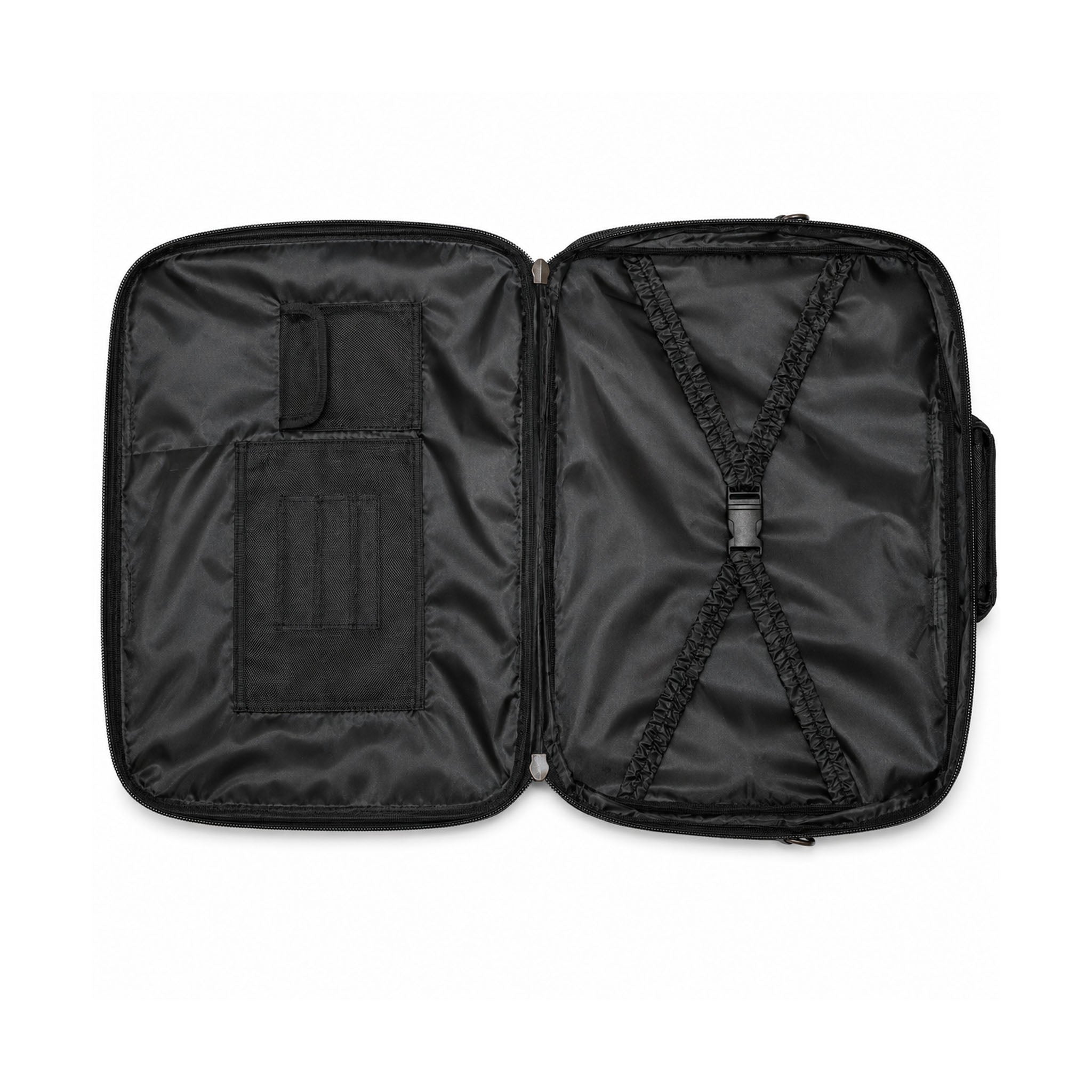 Open black Masonic Regalia soft case with internal pockets and retaining straps
