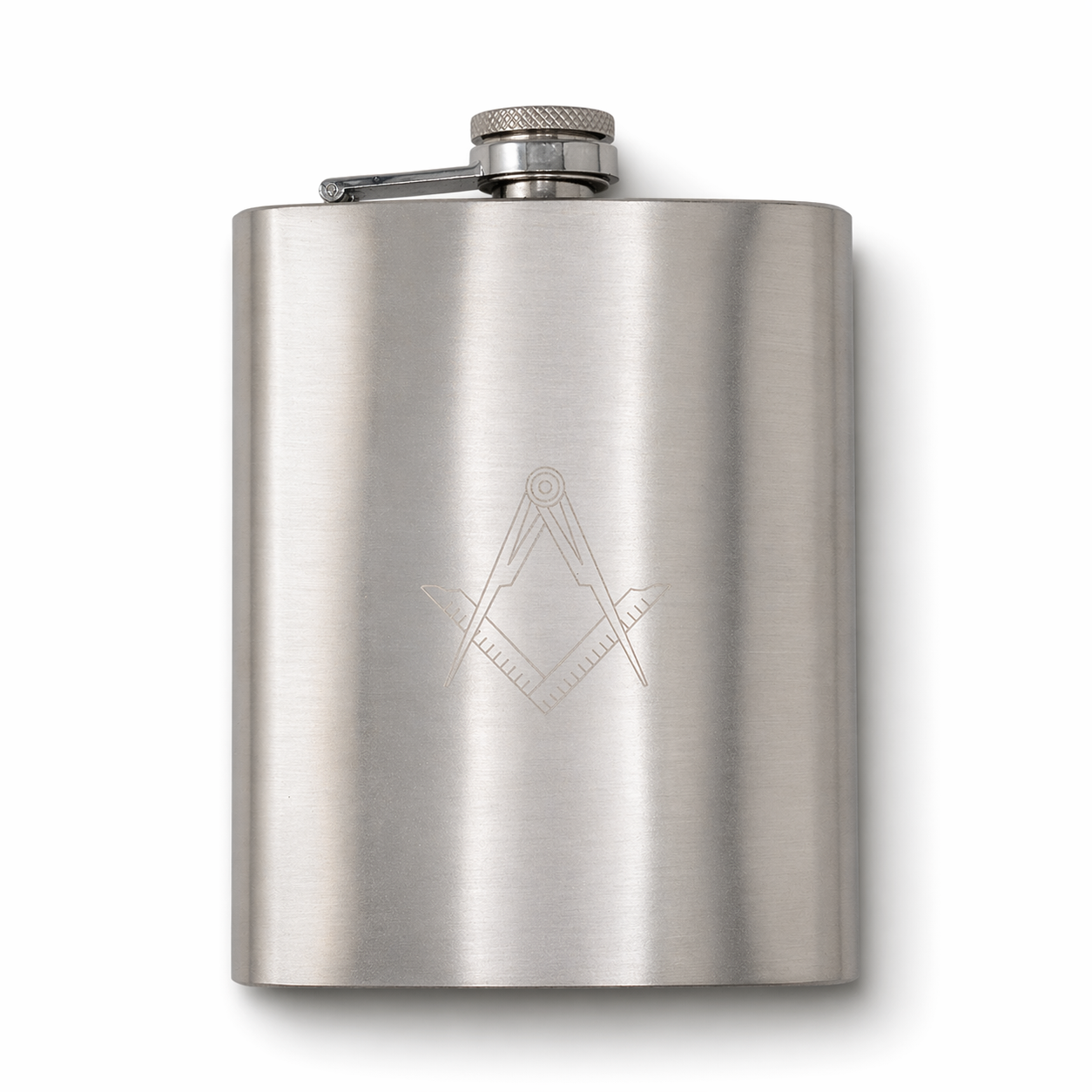Masonic stainless steel hip flask 7oz with engraved square and compass symbo and screw cap, Freemason gift.