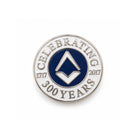 A round blue and silver colored lapel pin with the text 'CELEBRATING 300 YEARS' and the years '1717-2017' on it.