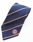 A red and white tie with Masonic Orders logos and emblems.