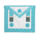 A Master-Mason-Apron-Finest-Lambskin Masonic Apron in blue, white and silver on a white background.