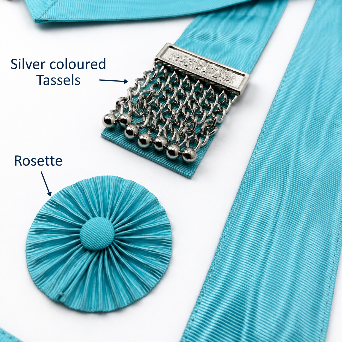 UGLE approved Master Mason Masonic Apron silver coloured tassels and rosette