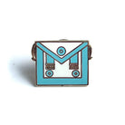 Blue, white and gold Masonic Master Mason lapel pin badge badge on a white background