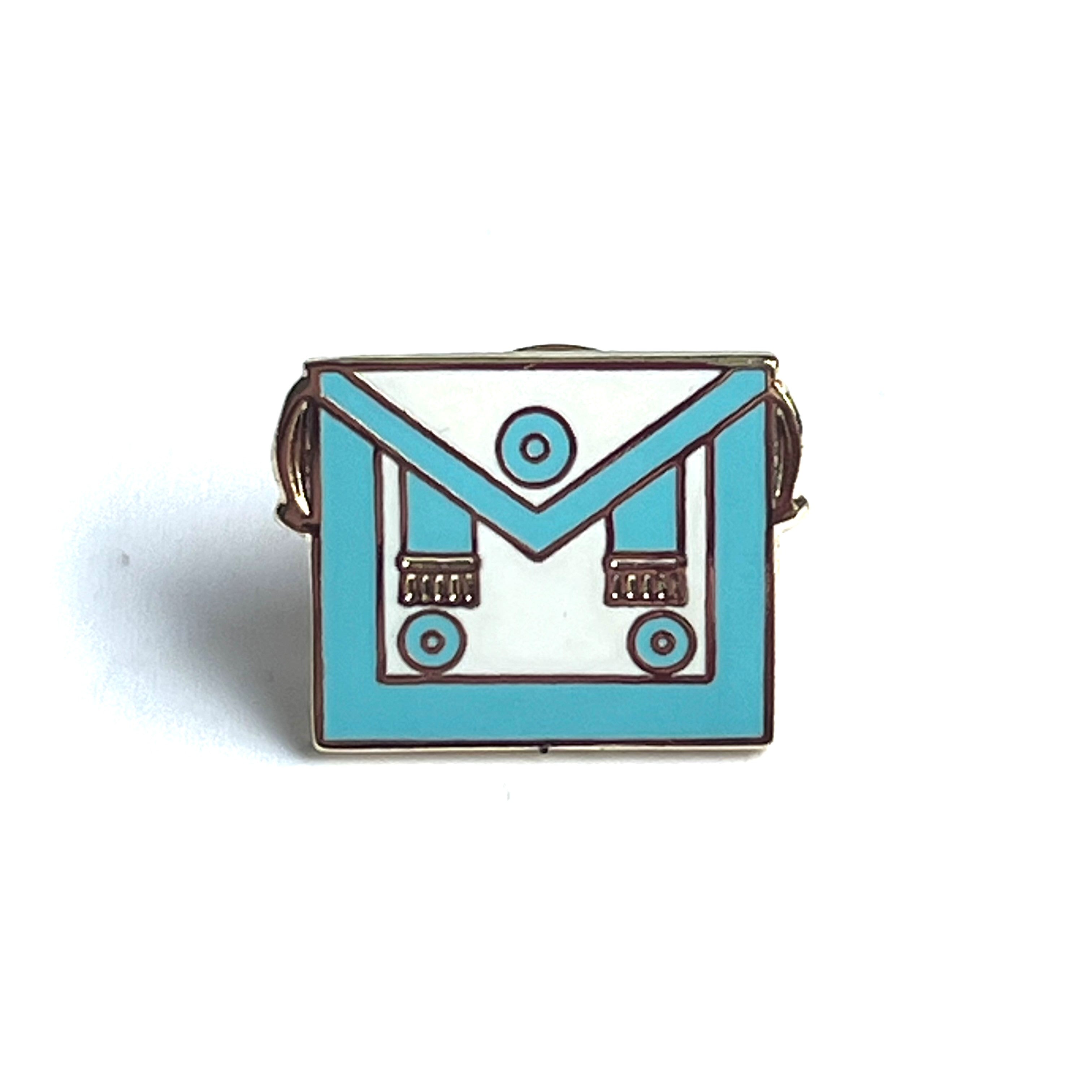 Blue, white and gold Masonic Master Mason lapel pin badge badge on a white background