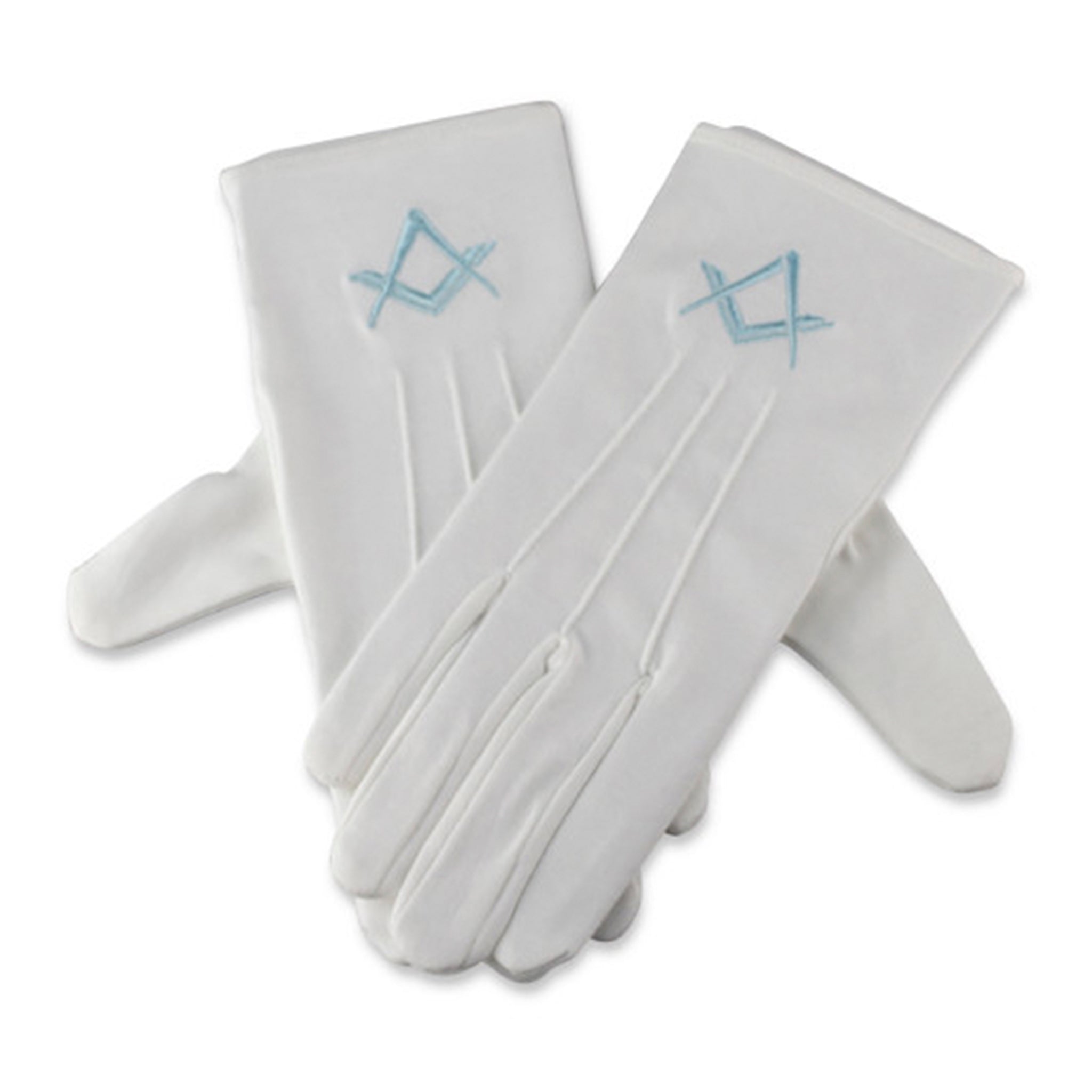 Mens Masonic Cotton Gloves with light blue Square & Compasses motif