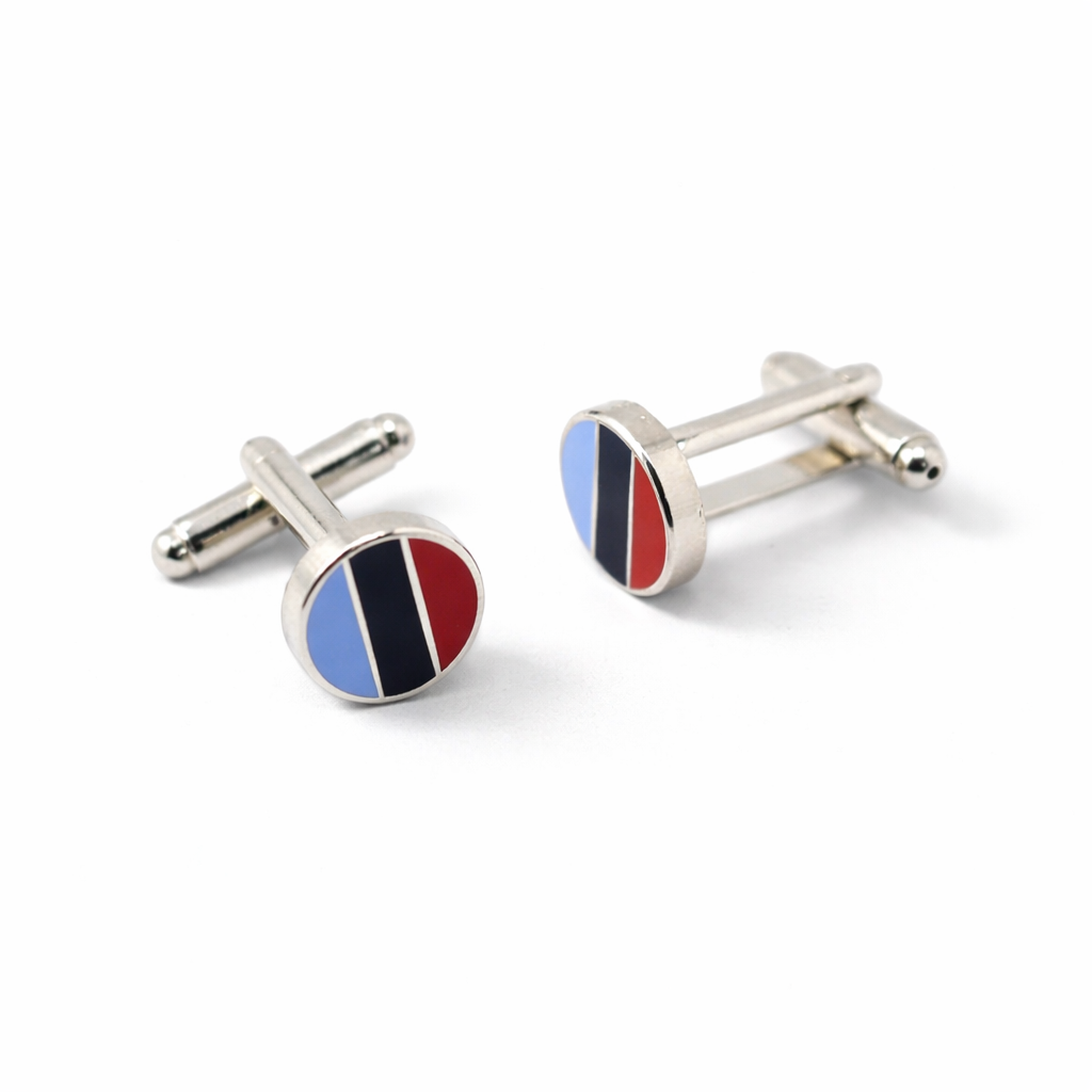 One Journey Freemason striped enamel round cufflinks in silver
